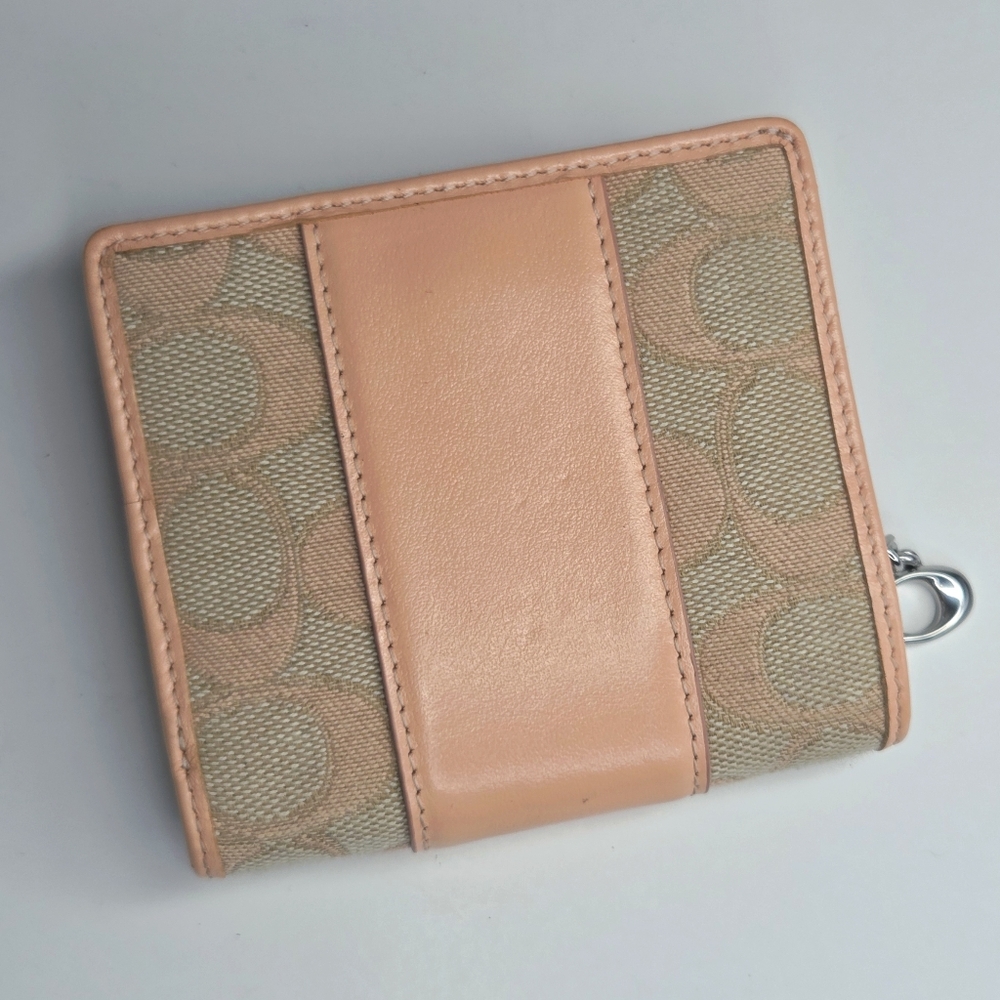 Coach Signature Jacquard Canvas & Leather Faded Blush Snap Wallet CT980 - Picture 6 of 9